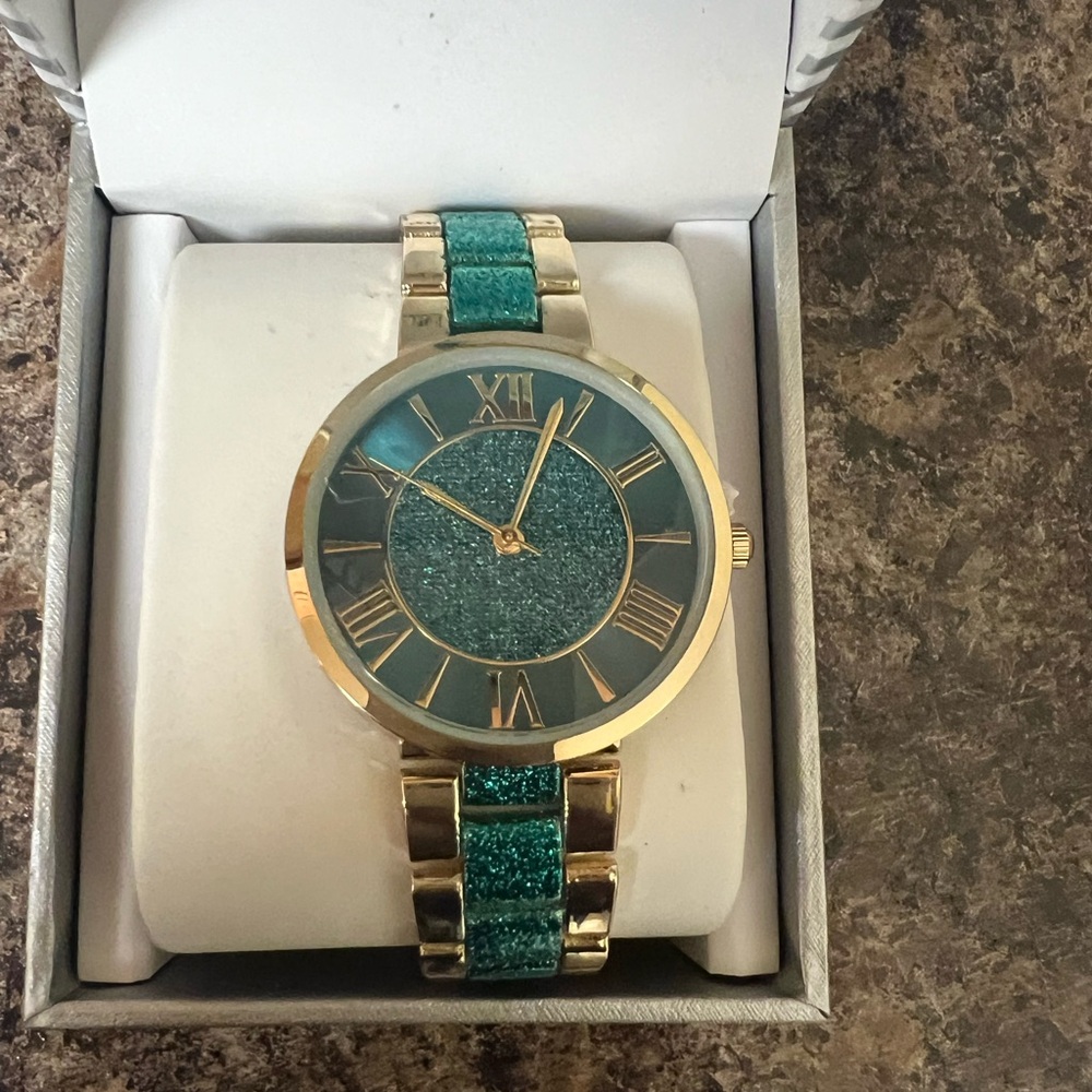 INC Blue Glitter and Brown Watch (Unisex)